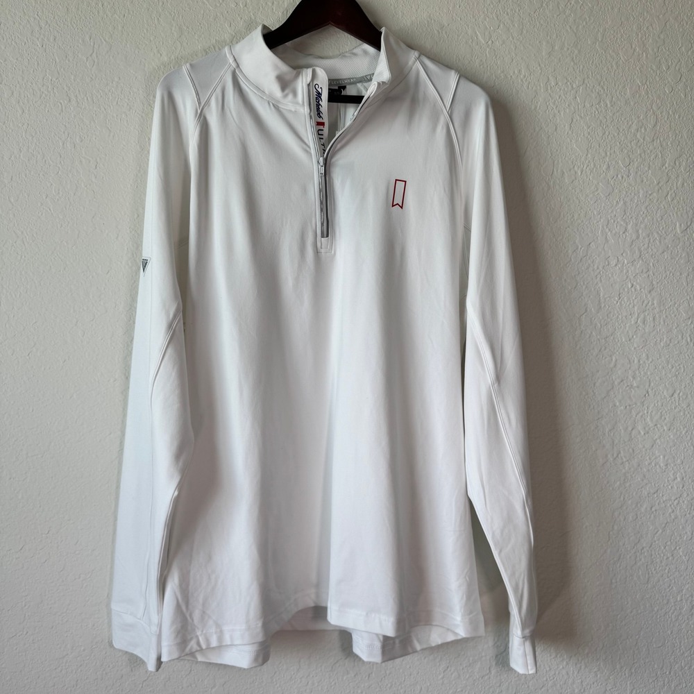 Levelwear Theory Mens XL White Quarter Zip‎ Pullover Michelob Ultra Golf Shirt